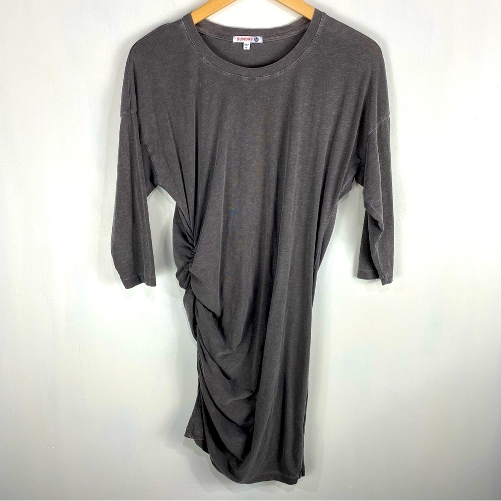Sundry Cinched Side 3/4 Length Sleeve Pullover Mini Dress Casual Gray Size 0‎